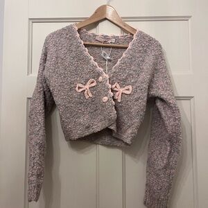 NWT Lacemade Pink and Gray Bow Cardigan